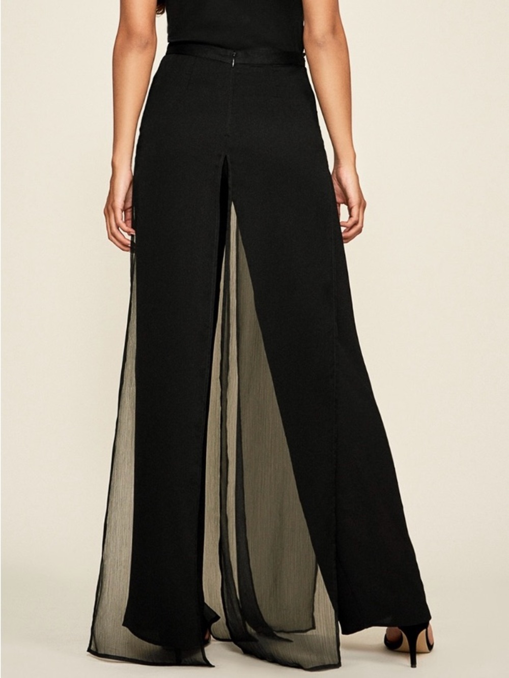 Tadashi Shoji Seaton Chiffon Panel Black Wide Leg Palazzo Pants Elegant - Picture 7 of 7